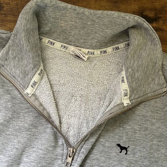 PINK Animal Print Graphic Gray Partial Zip Up Sweater - Picture 7 of 12